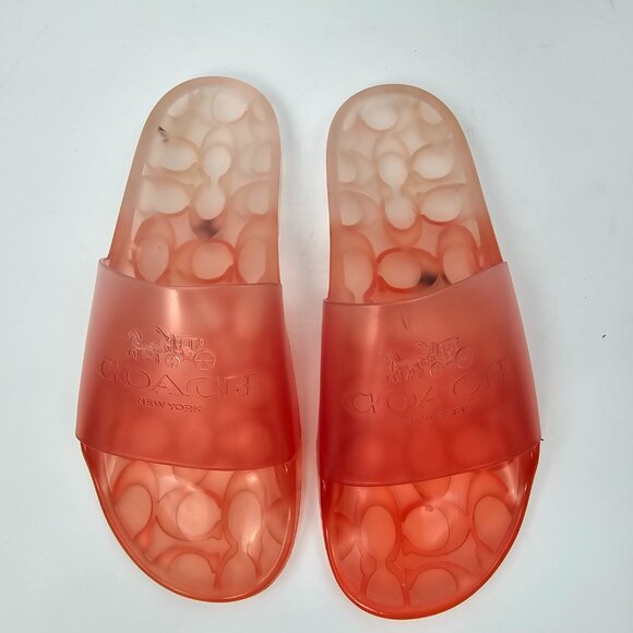 Coach Women's Coral Orange Ombre Jelly Slide Sandals Size Unmarked 27cm - Picture 2 of 10